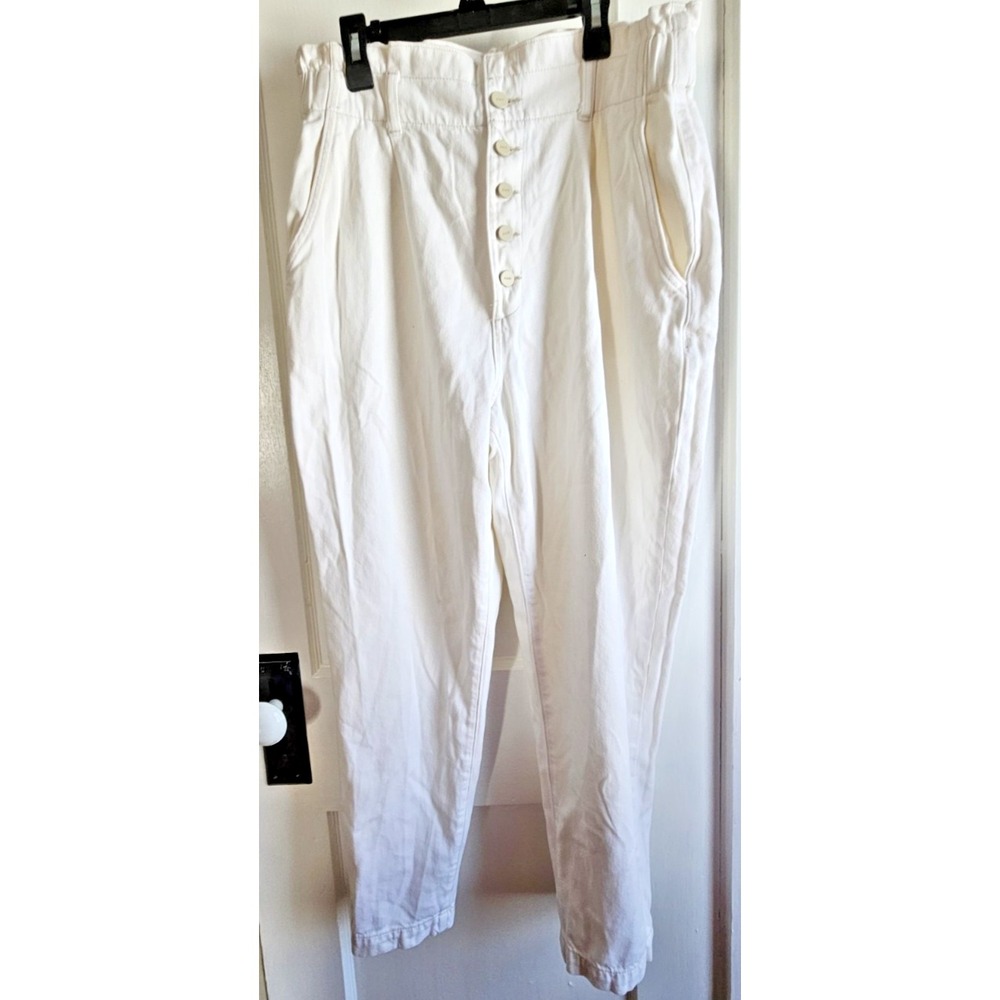PAIGE white cotton rayon‎ blend tweel button fly paper bag waist woman Sz 31